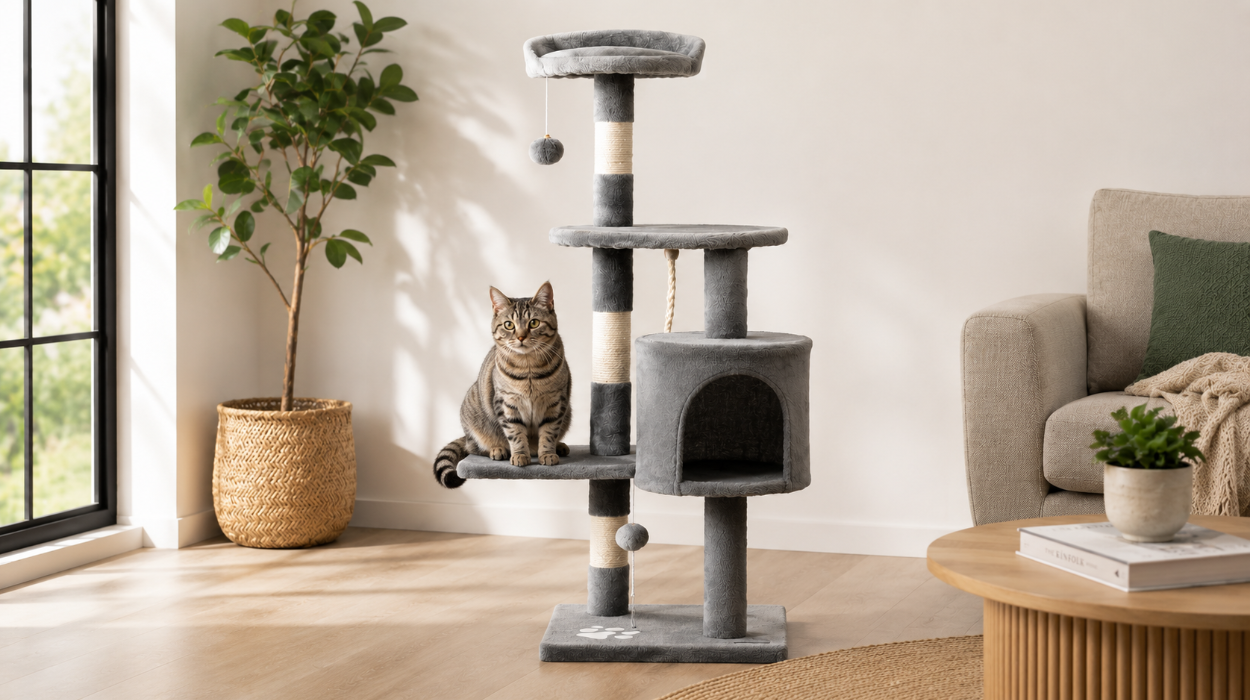 Un lugar especial para tu gato: árbol rascador lionto de 112 cm por sólo 26,79€ (-38%)