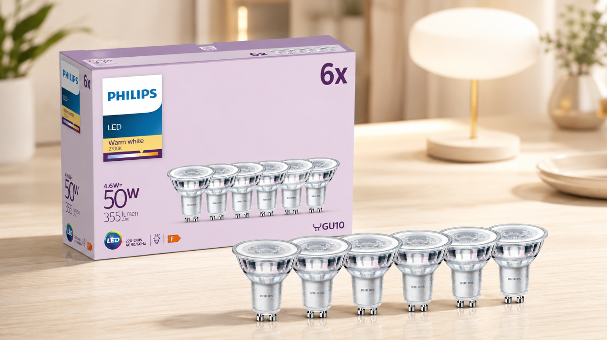 Ahorro energético y ambiente cálido con bombillas LED Philips GU10 4.6W, pack de 6 por sólo 9,99€ (-47%)