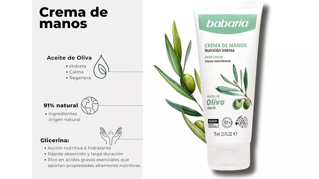 Crema de manos Babaria para manos agrietadas y secas, con aceite de oliva por sólo 0,64€ (-46%)