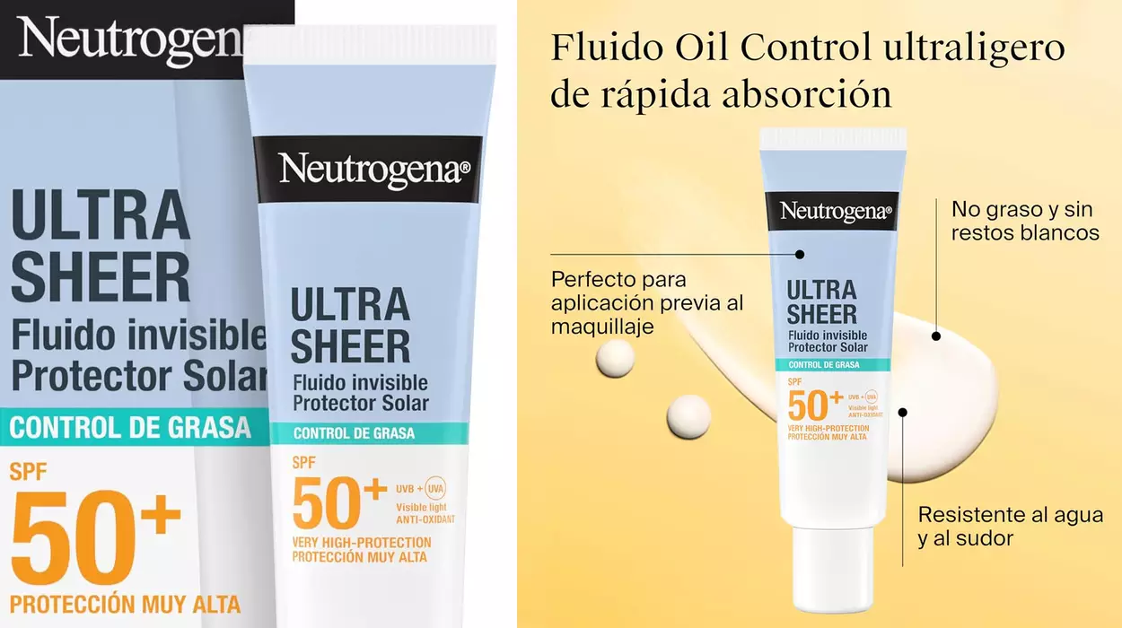 Protector solar facial Neutrogena Ultra Sheer SPF50+ de protección muy alta, sin residuos blancos y resistente al agua por sólo 12,19€ (-47%)