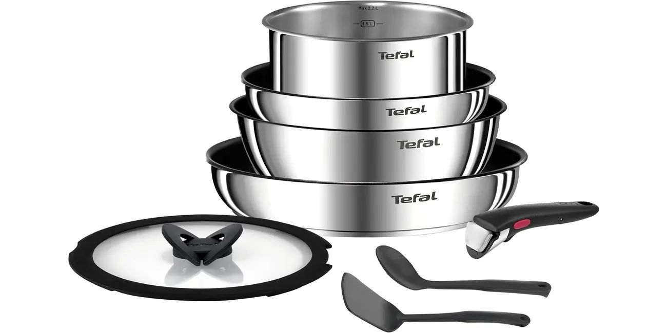 Chollo Set Tefal Ingenio Emotion de 2 sartenes 22/28 cm + cazo 18 cm + guisera 24 cm con mango extraíble y accesorios por sólo 86,32€ (-35%)
