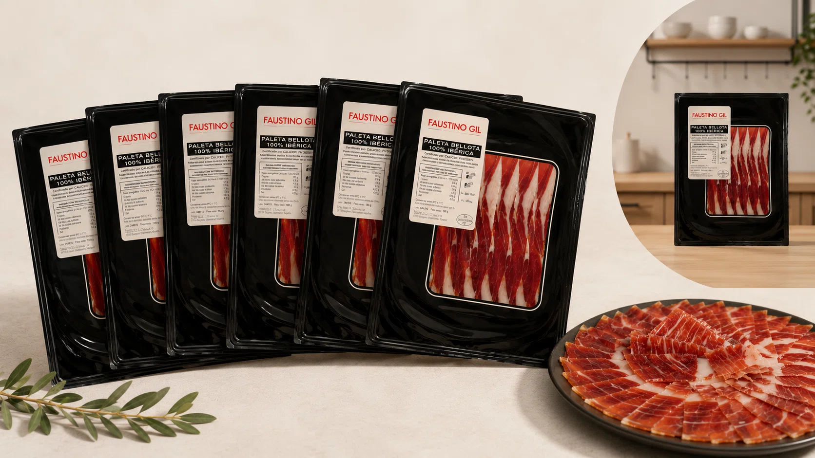 Pack x6 sobres de paleta de bellota ibérica 100% Faustino Gil de 100 g por sólo 34,88€ con cupón y envío gratis (-47%)