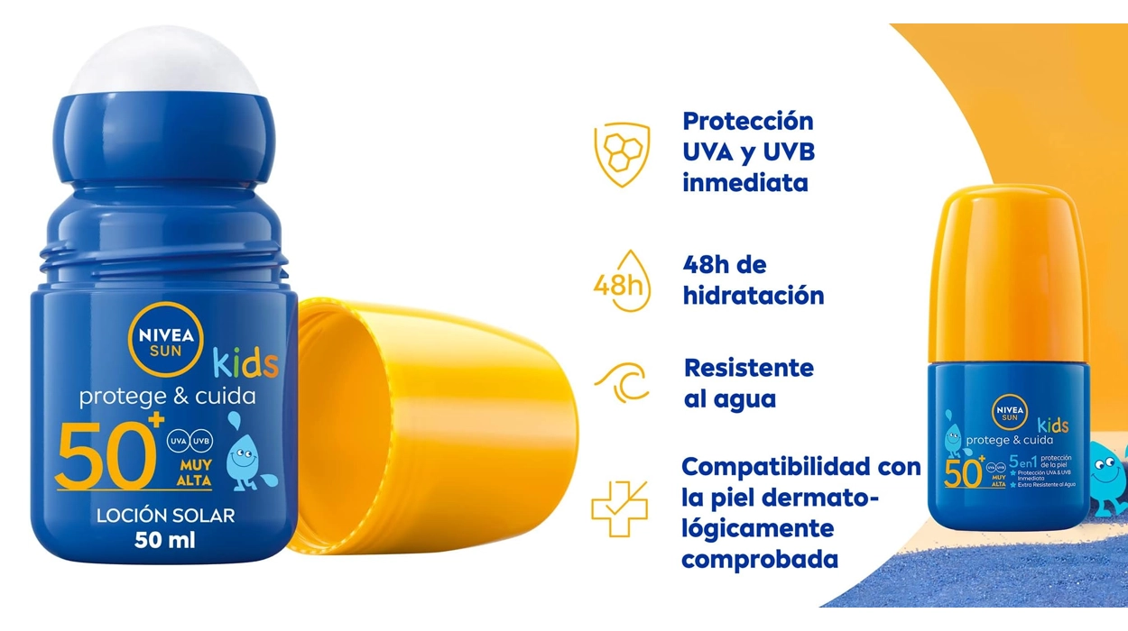 Chollo Nivea Sun Roll-On Solar Niños Protege & Juega FP50+ de 50 ml por sólo 5,97€ (-34%)