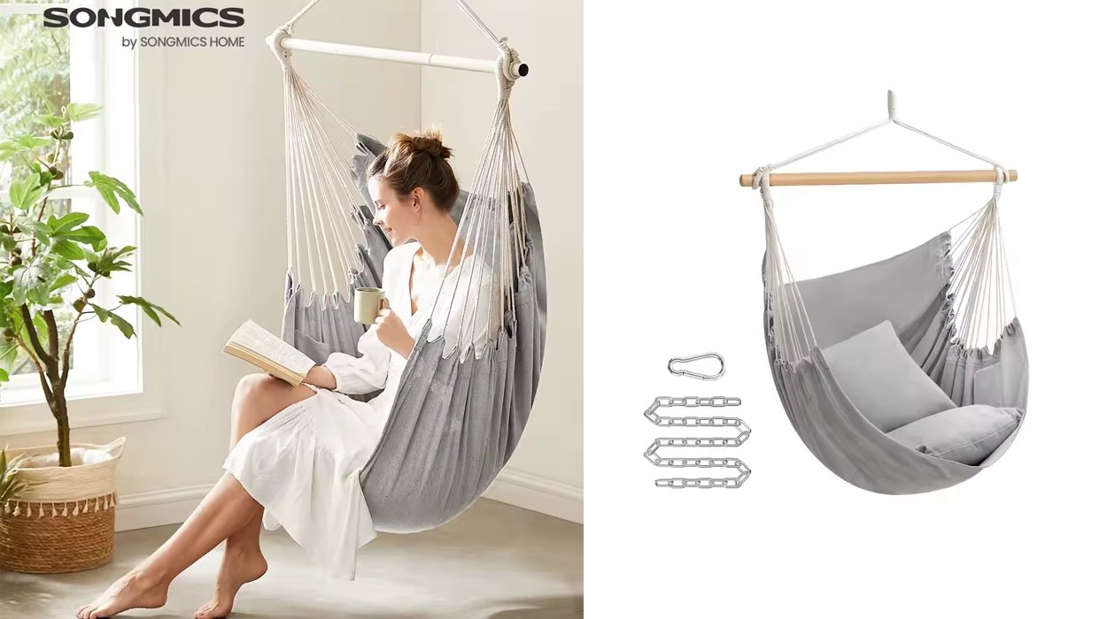 Convierte cualquier espacio en un rincón acogedor con esta silla colgante Songmics a un precio bajísimo por tiempo limitado