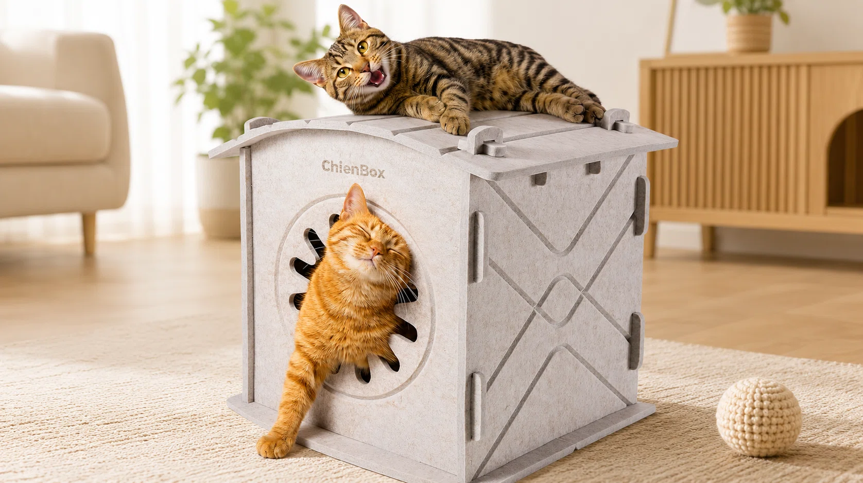 Casa para gatos de fieltro ChienBox, cálida y robusta con entrada rascadora por sólo 7,99€ (-50%)