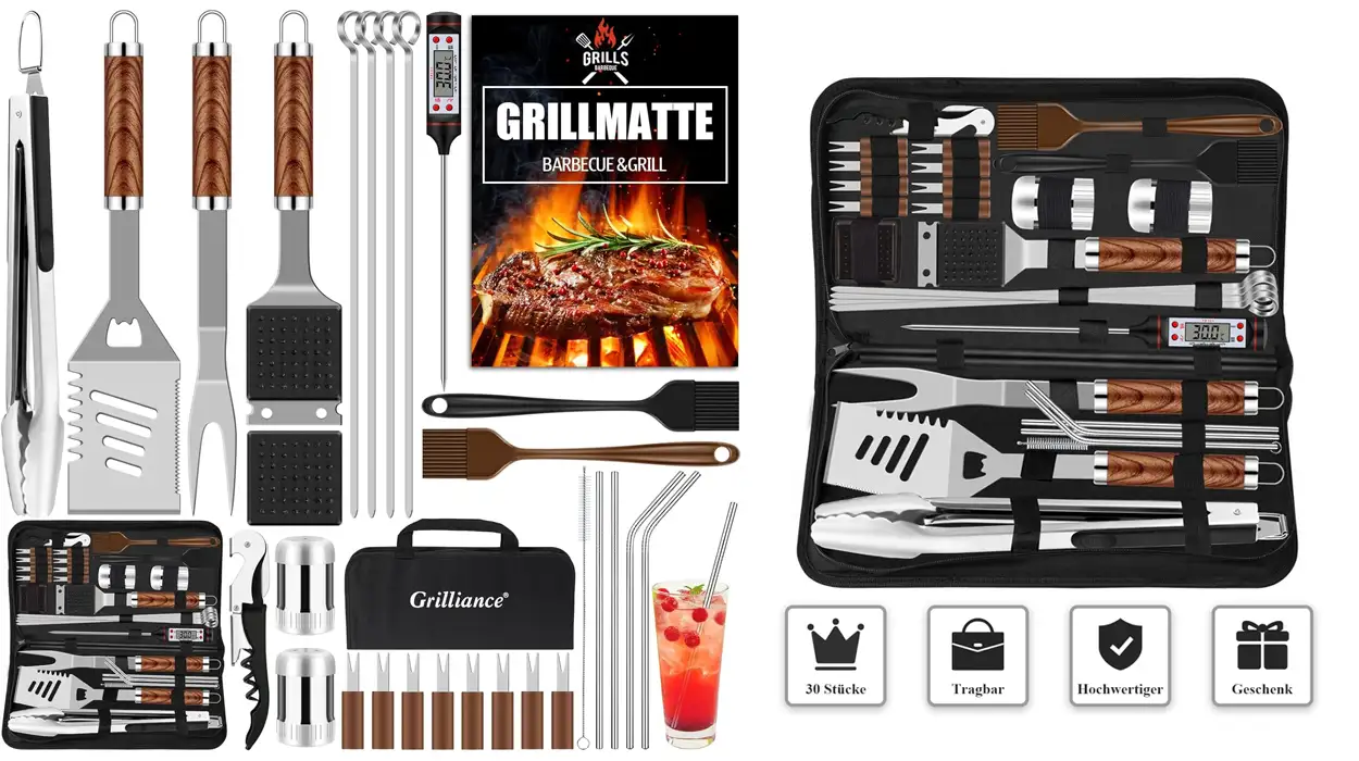 Chollo Juego de 30 utensilios Grilliance para barbacoa con maletín por sólo 29,32€ con envío gratis