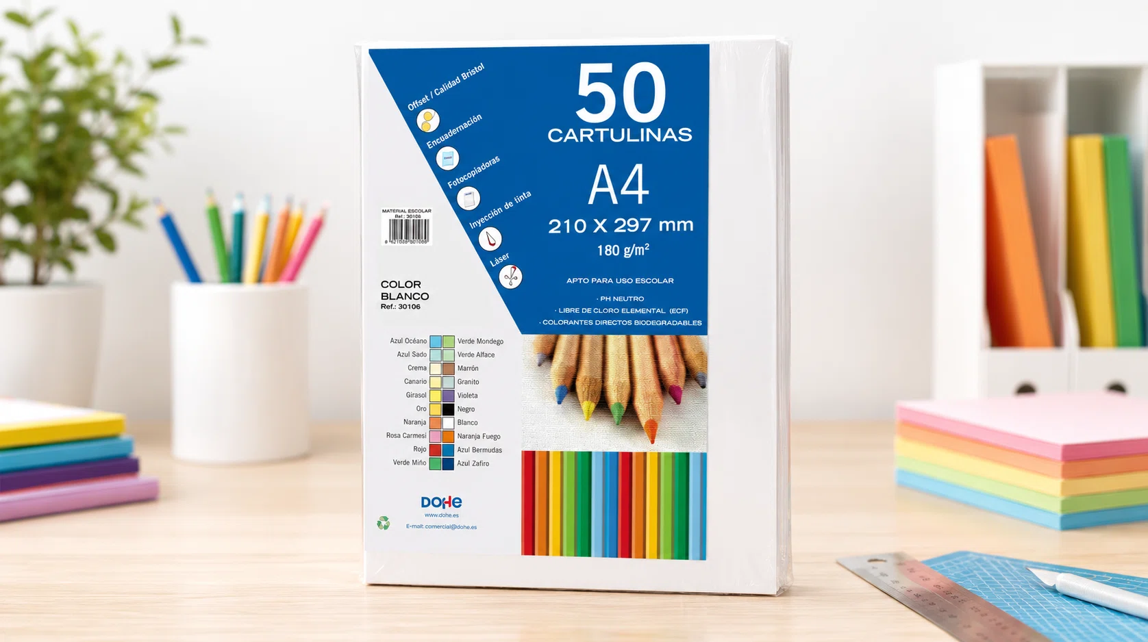 Cartulinas A4 blancas Dohe para manualidades e impresión, 50 unidades y 180 g/m² por sólo 2,97€ (-63%)
