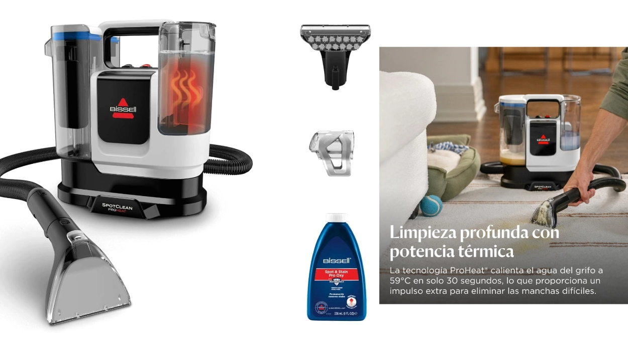 Chollo Aspiradora de agua Bissell SpotClean ProHeat Advanced limpia tapicerías multisuperficie por sólo 149,99€ con envío gratis (25% de descuento)