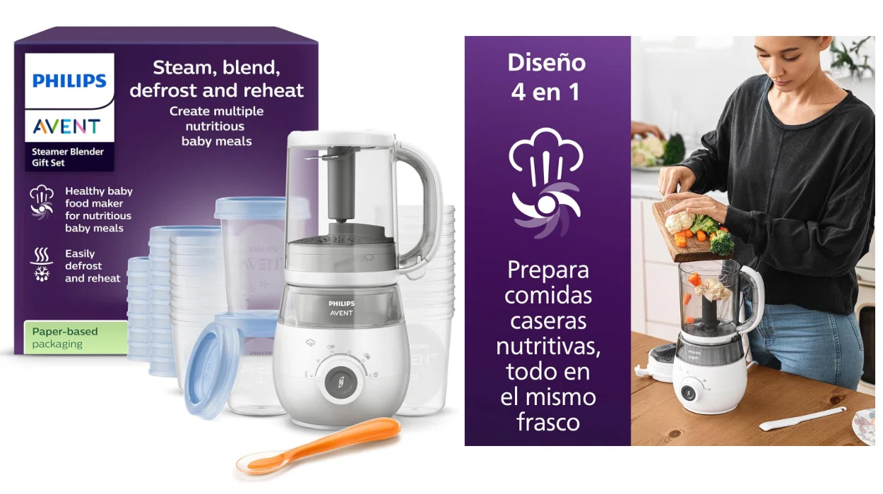 Robot de cocina 4 en 1 para bebés: Philips Avent vaporera y batidora con vasos y tapas por sólo 109,99€ con envío gratis (-45%)