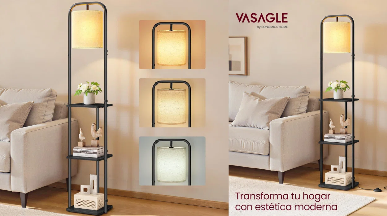 Ilumina tu espacio con estilo: Lámpara de pie Vasagle con estantes y bombilla LED incluida por sólo 33,99€ con envío gratis (-15%)