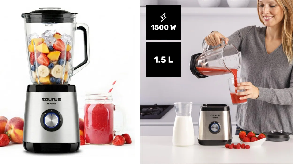 Batidora de vaso Taurus Magnum 1500 con jarra de cristal de 1,5L y cuchillas desmontables por sólo 34,42€ con envío gratis (-47%)
