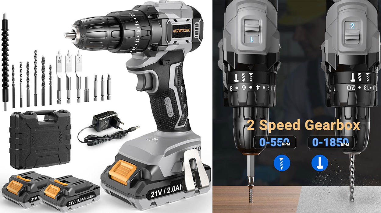 Chollazo Set Taladro percutor AKZWOXRO 21V con 2 baterías por sólo 37,34€ con envío gratis (-10%)