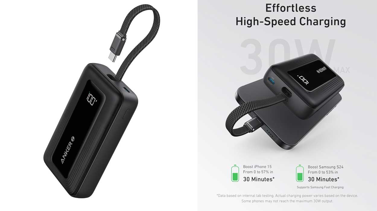 Chollo Batería portátil Anker Zolo de 20.000 mAh con cable USB-C integrado por sólo 21,46€ (-28%)