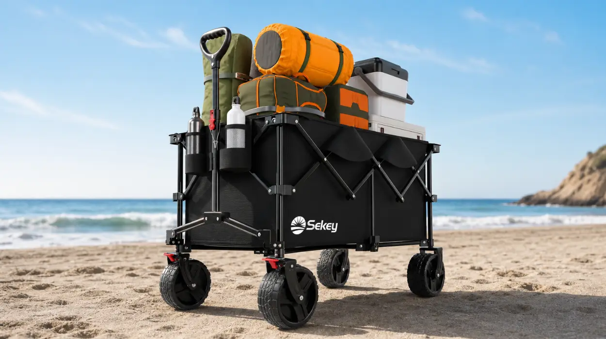 Lleva una manada de elefantes en el mega carro de playa plegable Sekey XXL Plus, con ruedas todoterreno grandes y 200 kg de carga por sólo 87,45€ con envío gratis (-20%)