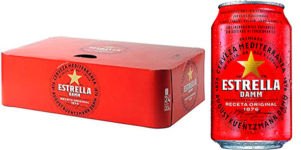 Chollo Pack de 24 latas de cerveza Estrella Damm por sólo 12,99€ (-25%) ¡0,55€ la lata!