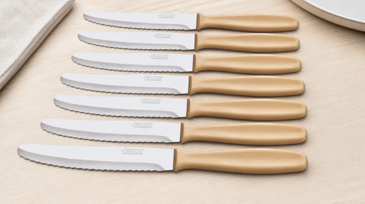 Juego de 8 cuchillos de mesa Arcos con hoja serrada de acero inoxidable NITRUM y mango de polipropileno por sólo 13,19€ (-35%)
