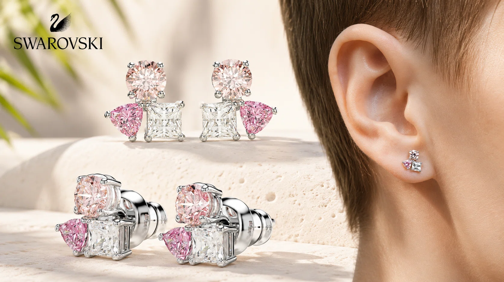 Pendientes Swarovski Mesmera de botón con cristales rosas por sólo 48€ con envío gratis (-39%)