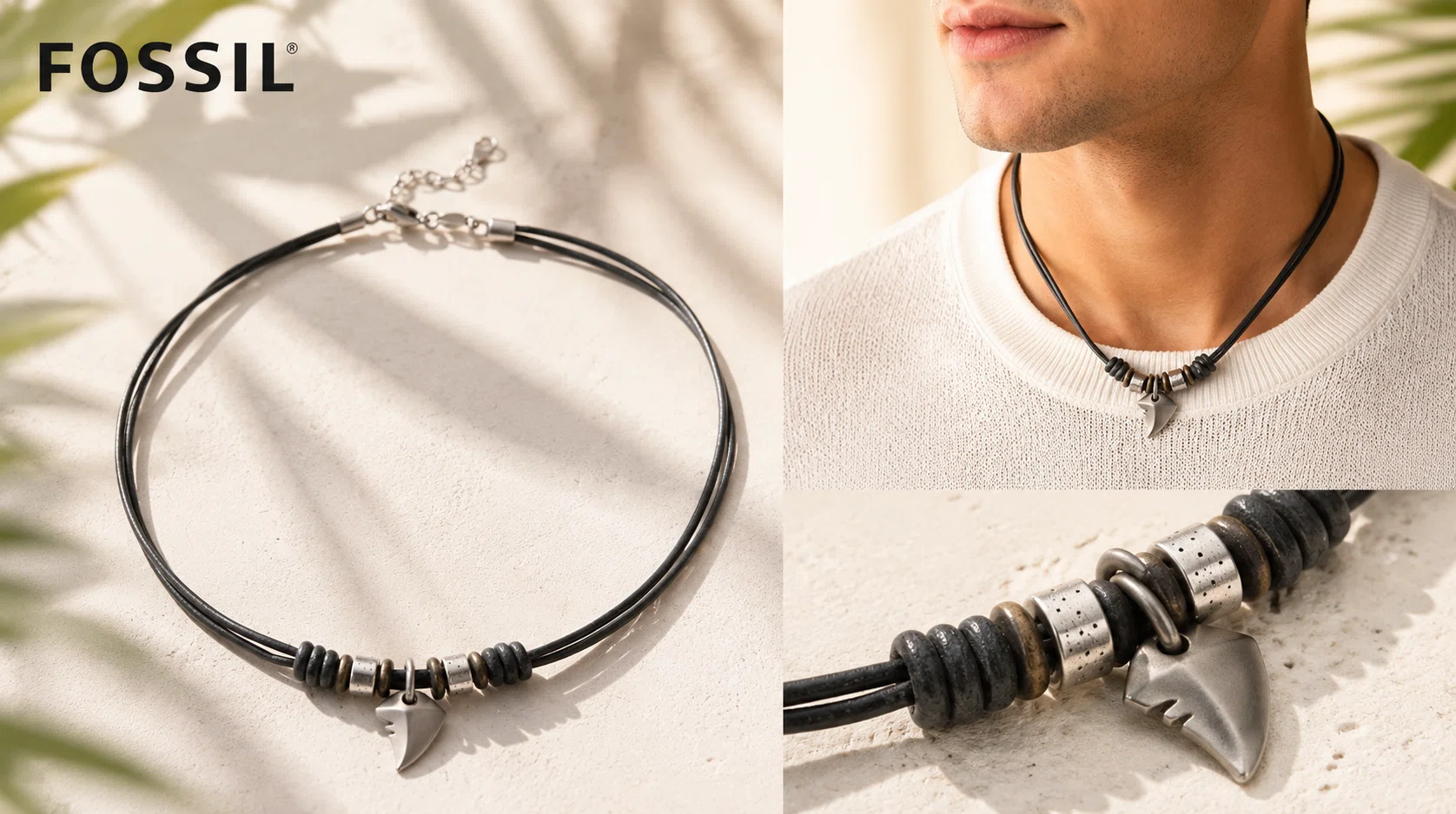 Estilo vintage con el collar Fossil de cuero negro para hombre por sólo 31,69€ con envío gratis (-35%)