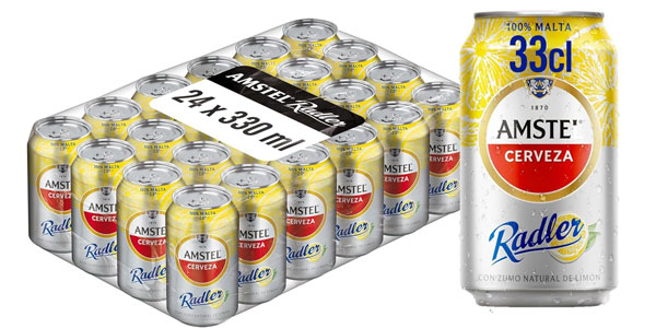 Chollazo Pack x24 cervezas Amstel Radler de 330 ml por sólo 13,35€ con recompensa (-30%) ¡0,37€ cada una!