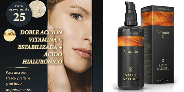 Chollo Sérum Vitamina C facial Satin Naturel con ácido hialurónico y aloe vera de 100 ml por sólo 11,99€ (-20%)