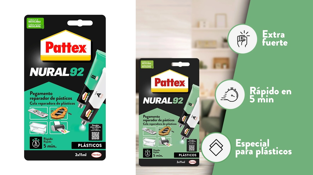 Chollo Pack x2 Pegamento transparente Pattex Nural 92 reparador de plásticos por sólo 7,98€ (41% de descuento)