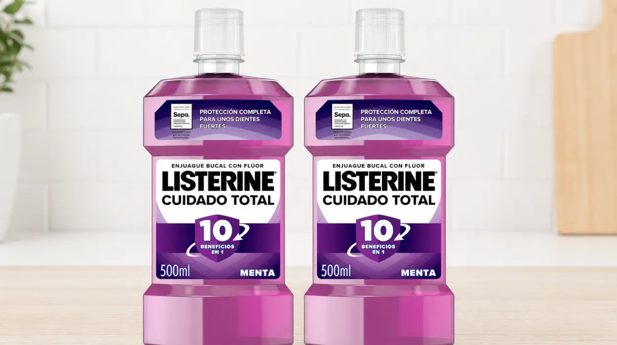 Listerine Cuidado Total 500 ml, enjuague bucal en paquete de 2 con 10 beneficios y 12 h de protección por sólo 6,78€ (-43%)