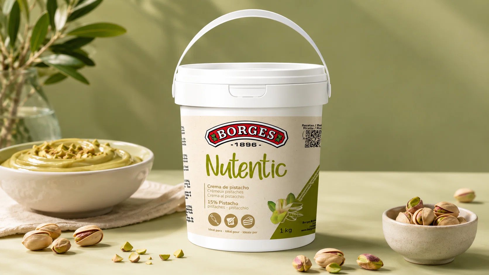 Crema de pistacho Nutentic Borges Professional 1 kg, sin gluten ni lactosa, vegana y baja en azúcares por sólo 15,72€ (-15%)
