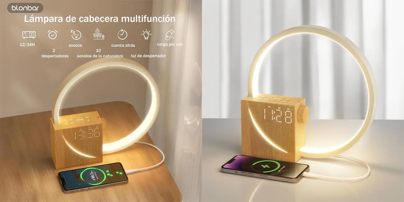 Olvida el estrés mañanero: despierta con un amanecer simulado y disfruta de sonidos relajantes con esta lámpara despertador