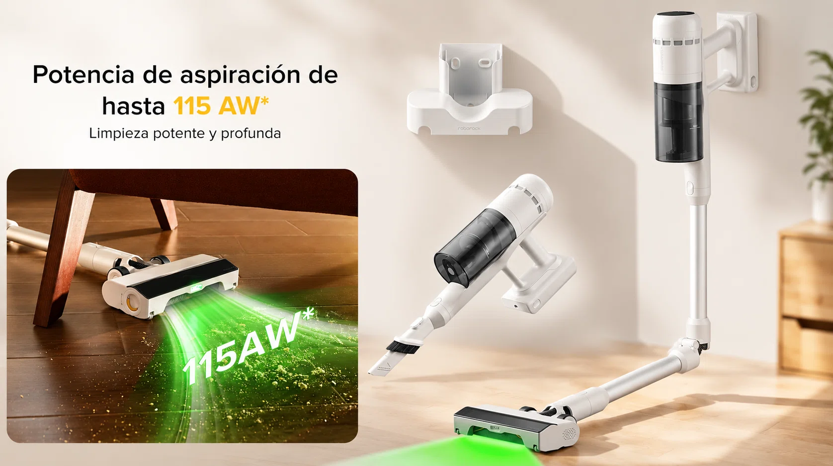 Aspirador escoba Roborock H60 sin cable con succión potente, tubo flexible y cepillo anti-enredos por sólo 99€ con envío gratis (-48%)