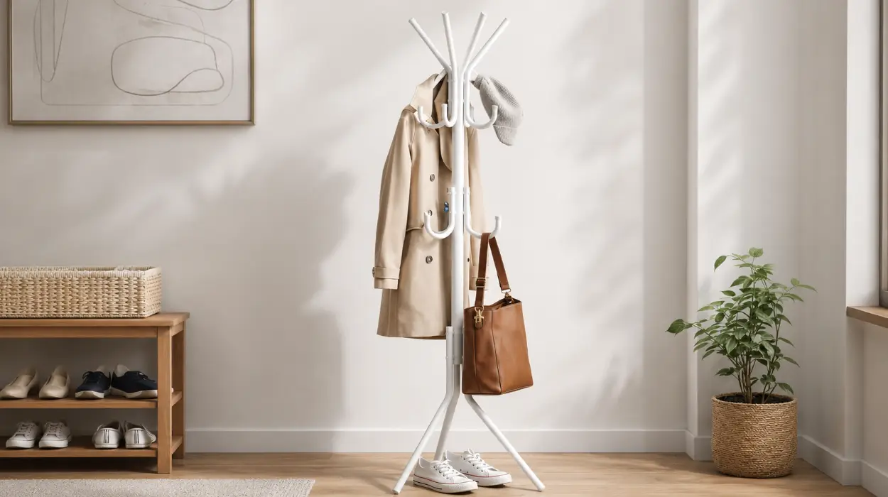 Perchero de pie metálico con base triangular y ganchos múltiples por sólo 12,39€ (-11%)