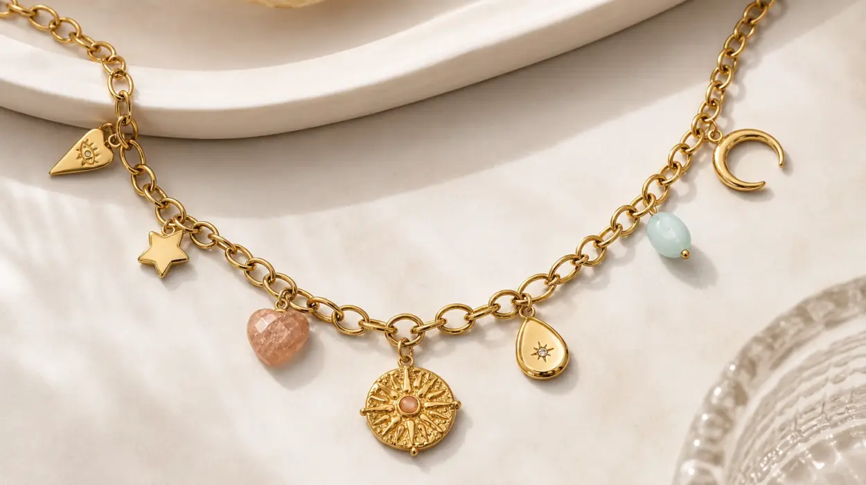 Collar Singularu Multicharms Soleil con charms colgantes y baño de oro de 18kt por sólo 22,21€ (-33%)