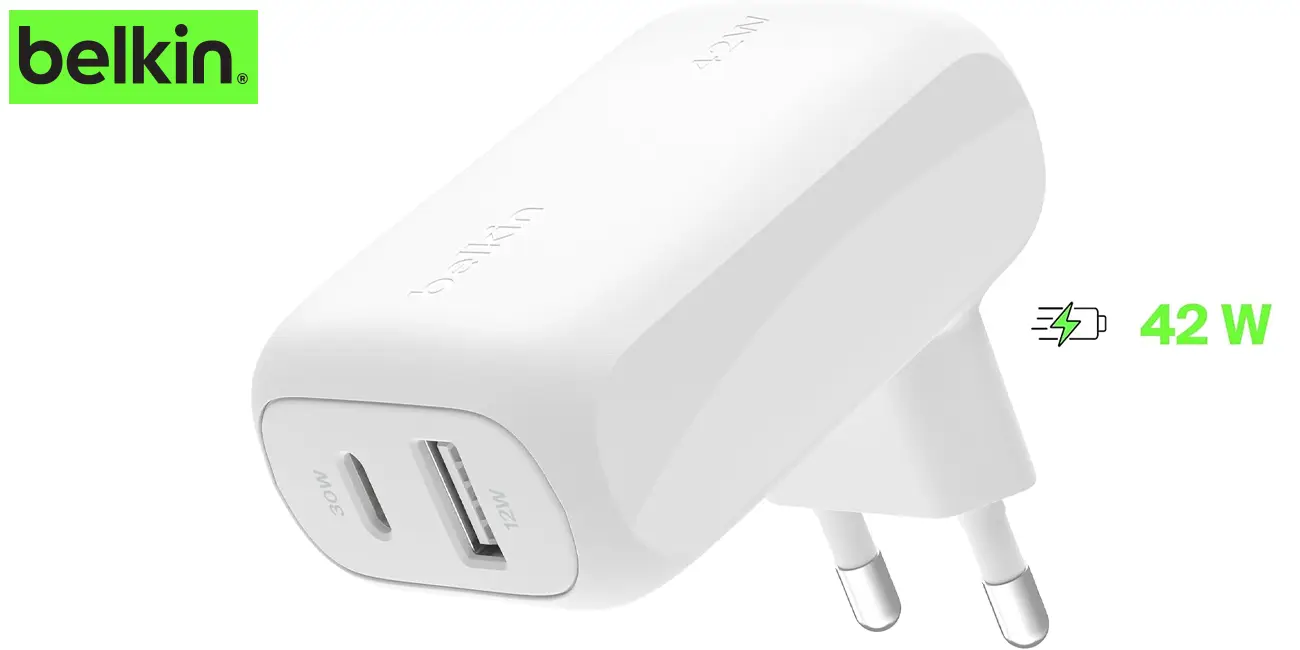 Chollo Cargador Belkin BoostCharge de 42W con USB y USB-C por sólo 19,99€ (33% de descuento)