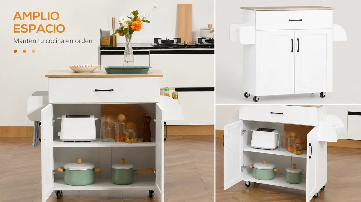 Isla de cocina HOMCOM con ruedas, cajón, 2 puertas y estante ajustable por sólo 75,64€ con envío gratis (-26%)