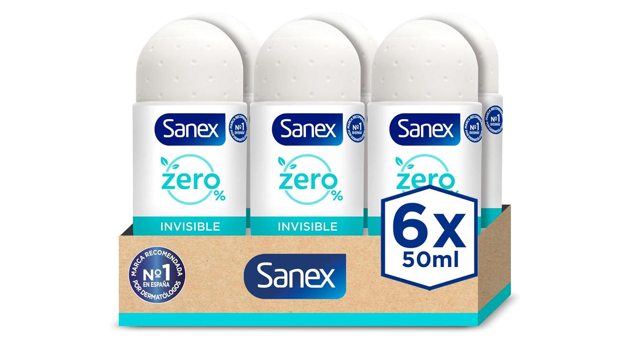 Chollo Pack x6 Desodorante Sanex Zero% Invisible unisex en Roll-on por sólo 9,16€ (-35%) ¡A 1,53€ cada bote!