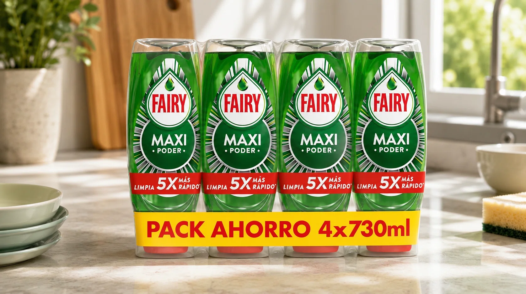 Pack x4 Fairy Maxi Poder líquido lavavajillas de 730 ml: limpieza fácil incluso en ollas y sartenes grasientas por sólo 13,69€ (-32%)
