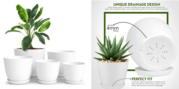 Chollo Pack x5 macetas de plástico Utopia Home con platillos por sólo 14,99€ (-23%) ¡2,99€ cada una!