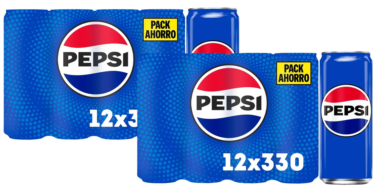 Chollo Pack de 12 latas de Pepsi clásica de 330 ml por sólo 5,97€ con cupón (-32%) ¡0,50€ cada una!