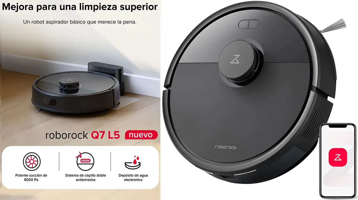 Chollo Robot Aspirador Roborock Q7 L5 de 8.000 Pa (versión mejorada del Q5 Pro) por sólo 111,42€ con envío gratis (-48%)