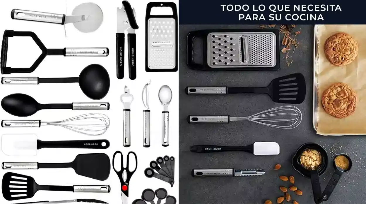 Kit de cocina completo con 25 piezas: utensilios de nylon antiadherentes para cocinar por sólo 23,74€ (-15%)
