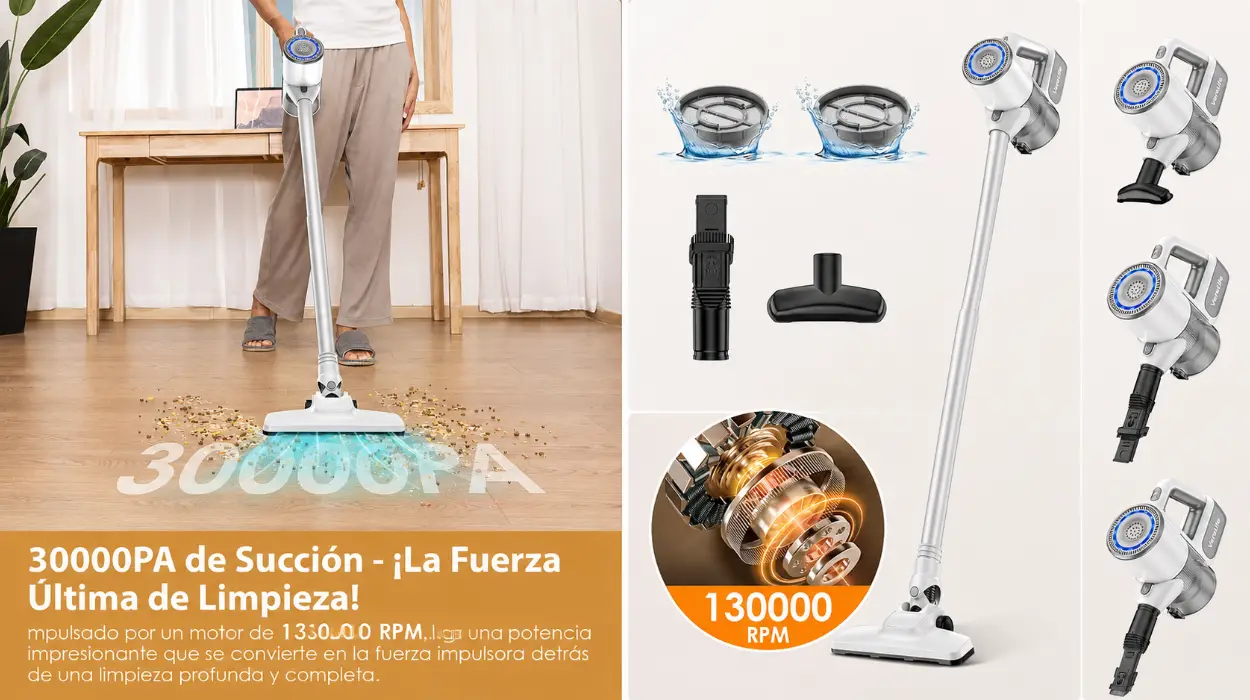 Aspiradora sin cable VersLife S6PRO con potente succión de 30KPa, diseño antienredos y filtración HEPA por sólo 56,90€ con envío gratis (-43%)