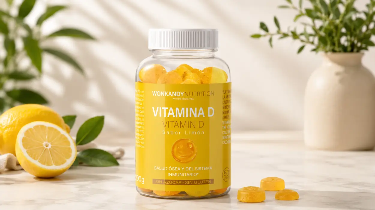 Gominolas de Vitamina D Wonkandy Nutrition, 50 unidades sabor limón, sin gluten ni azúcar por sólo 9,68€ (-46%)