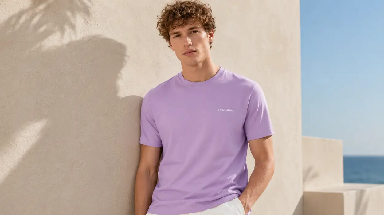 Camiseta Calvin Klein en morado: diseño cómodo y atemporal para hombre por sólo 16€ (-60%)