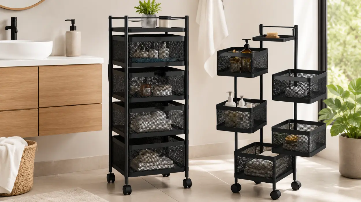Carro auxiliar metálico plegable con ruedas y cestas grandes para cocina o baño por sólo 36,09€ con envío gratis (-22%)