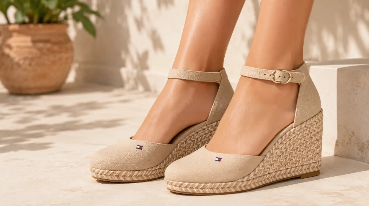 Alpargatas de cuña Tommy Hilfiger Flag para mujer en beige por sólo 49€ con envío gratis (-51%)