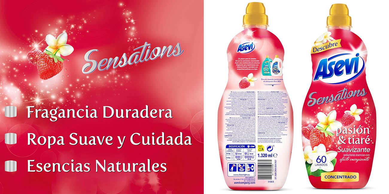 Chollo Suavizante Asevi Sensations Pasión & Tiaré para ropa (60 lavados) por solo 1,79€ con descuento (-34%)