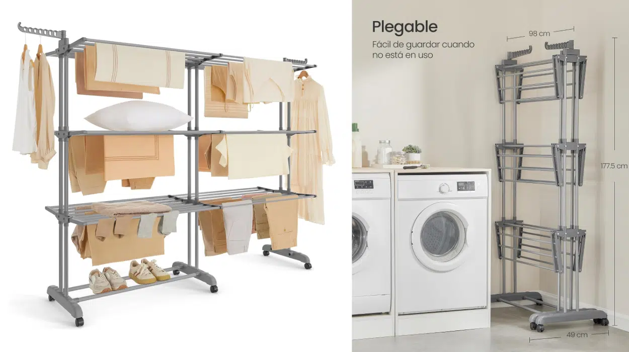 Tendedero plegable Songmics de 4 niveles con ruedas y gran capacidad por sólo 32,47€ con envío gratis (-35%)