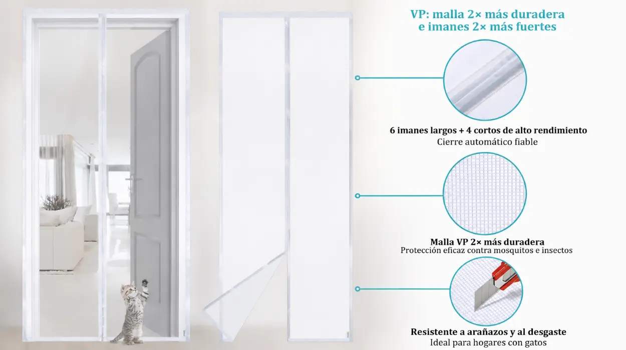 Puerta Magnética Apalus VP, antimosquitos y de alta resistencia, con cierre automático y medidas de 120×220 cm por sólo 18,61€ (-34%)