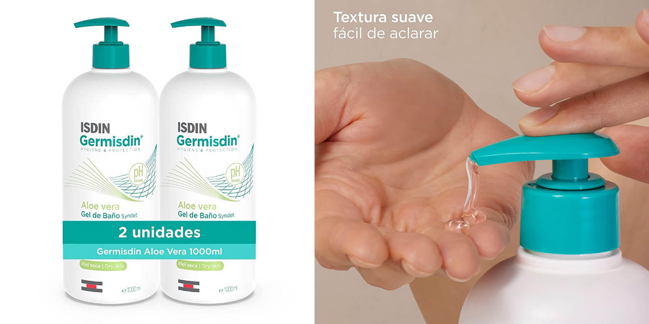 Chollo Pack x2 Gel de baño ISDIN Germisdin Aloe Vera de 1 litro para piel seca por sólo 22,58€ ¡Sólo 11,29€ cada uno!