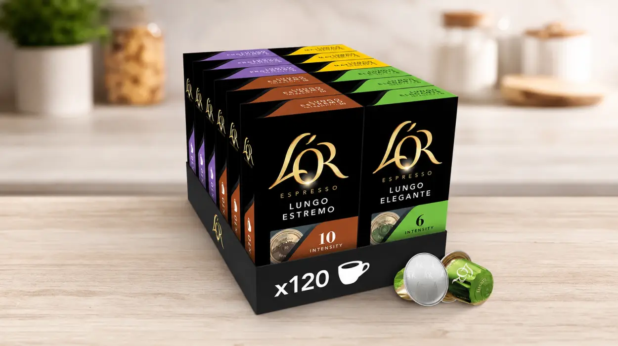 Surtido de 120 cápsulas de café L’OR Espresso Lungo de 4 intensidades para Nespresso por sólo 30,87€ con envío gratis (-36%) ¡0,26€ cada una!