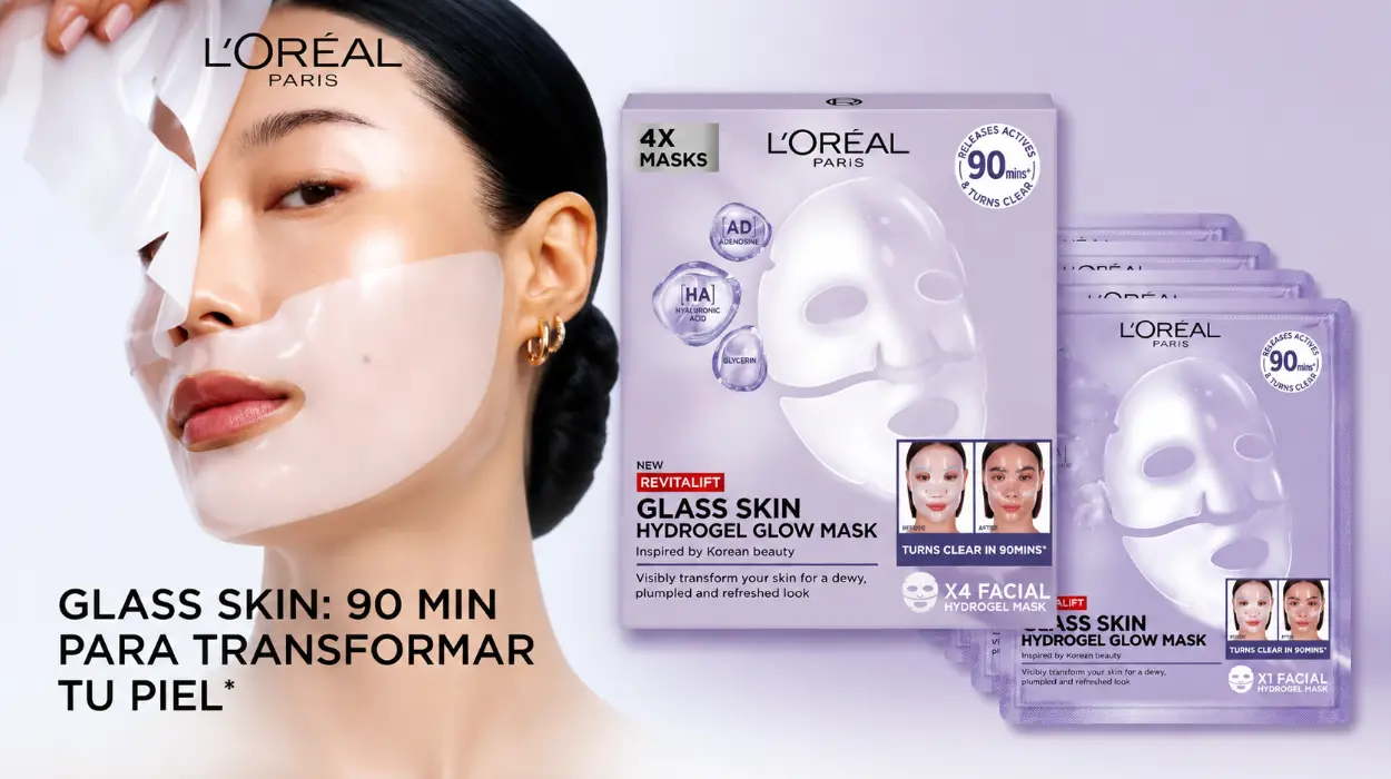 Revitaliza tu piel con el pack de 4 mascarillas faciales L’Oréal Revitalift Filler Glass Skin con ácido hialurónico por sólo 10,34€ (-48%)